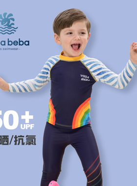 Voda Beba儿童泳衣男童中大童防晒速干长袖长裤彩虹分体泳衣套装