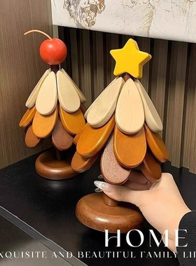 圣诞树隔热垫创意餐垫桌杯垫实木防烫耐高温锅垫餐边柜摆件装饰品