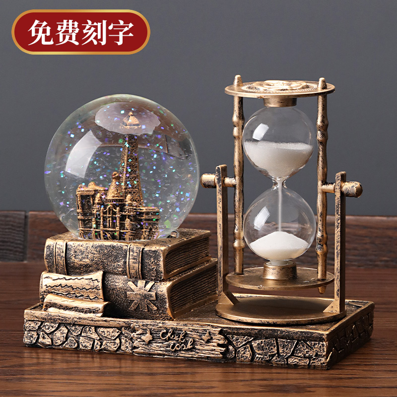 复古沙漏计时器雪花水晶球