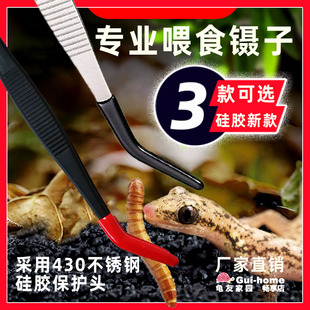 乌龟爬宠守宫角蛙龙鱼喂食镊子宠物硅胶喂食夹子加长不锈钢喂食器