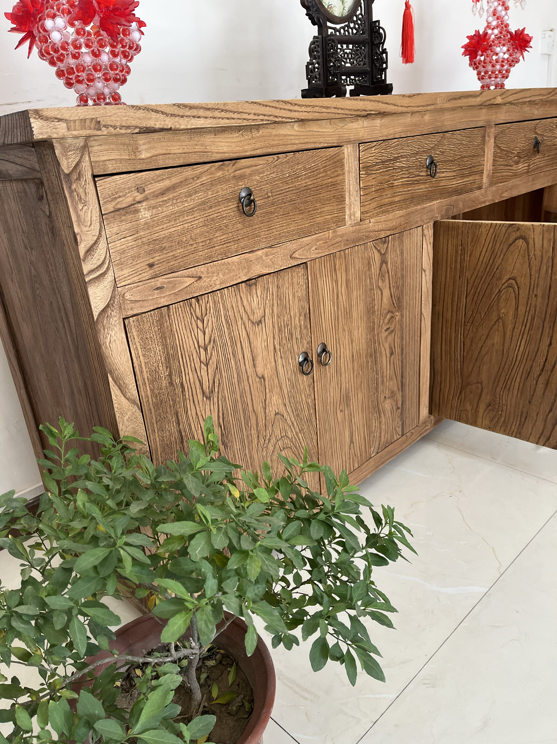 老榆木茶水间餐边柜新中式客厅斗柜全实木置物架储物收纳柜子定制