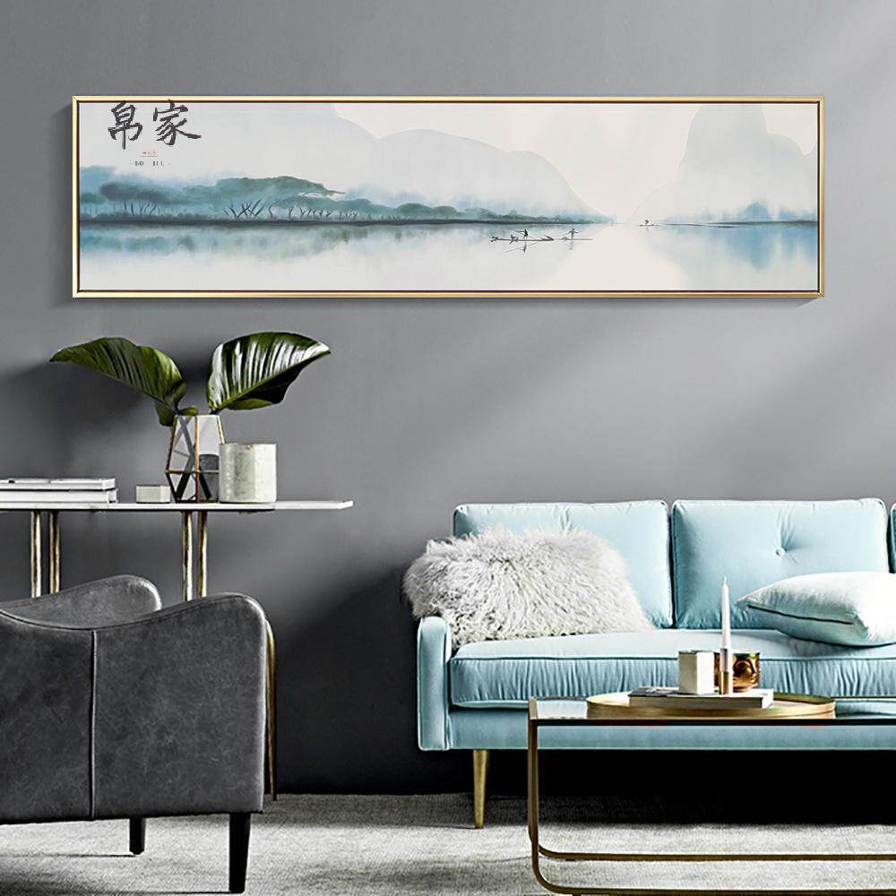 中式山水风景卧室横向装饰画新中式风格水墨江南国画床头挂画