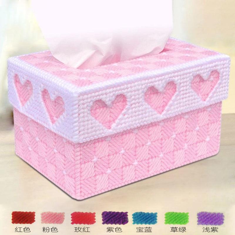 立体刺绣十字绣抽取式卫生纸盒非成品纸巾盒手工毛线 缐绣桃心车