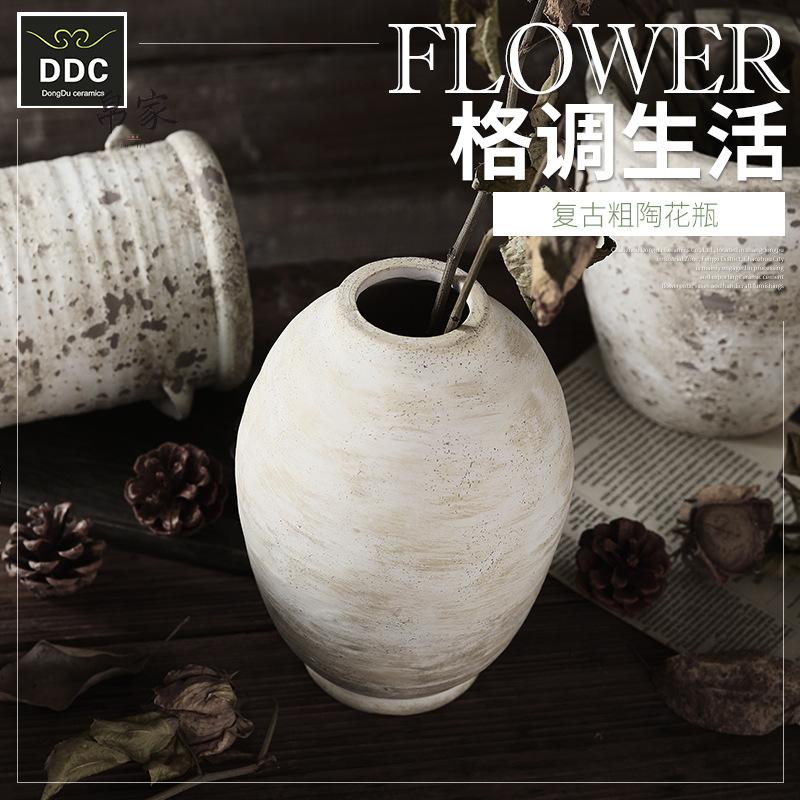 复古粗陶花瓶 落地花瓶陶罐 装饰摆件客厅干花插花陶盆 供应