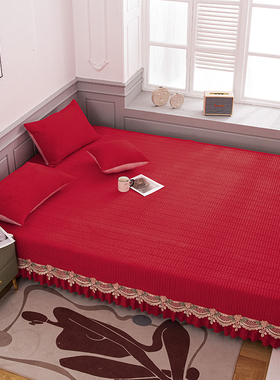 结婚榻榻米床盖大红色夹棉床单可机洗炕盖四季通用炕垫踏踏米可定