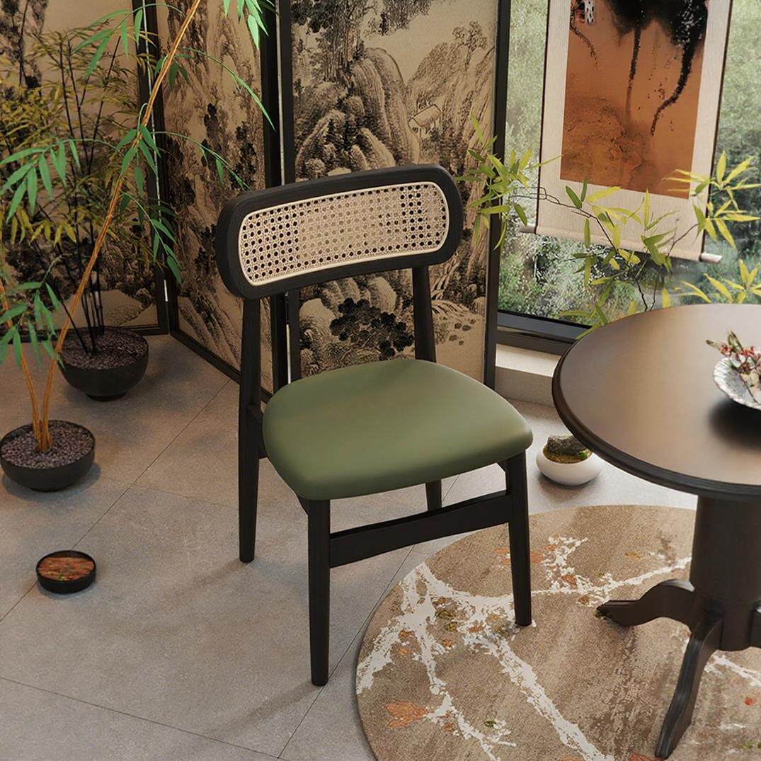 实木餐椅家用中古风扶手靠背饭厅餐桌椅子阳台休闲软包覆古藤编椅