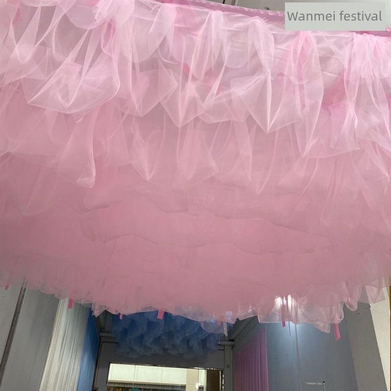 新云纱纱婚礼道具背景纱纱天花板纱纱顶装饰舞台纱纱云
