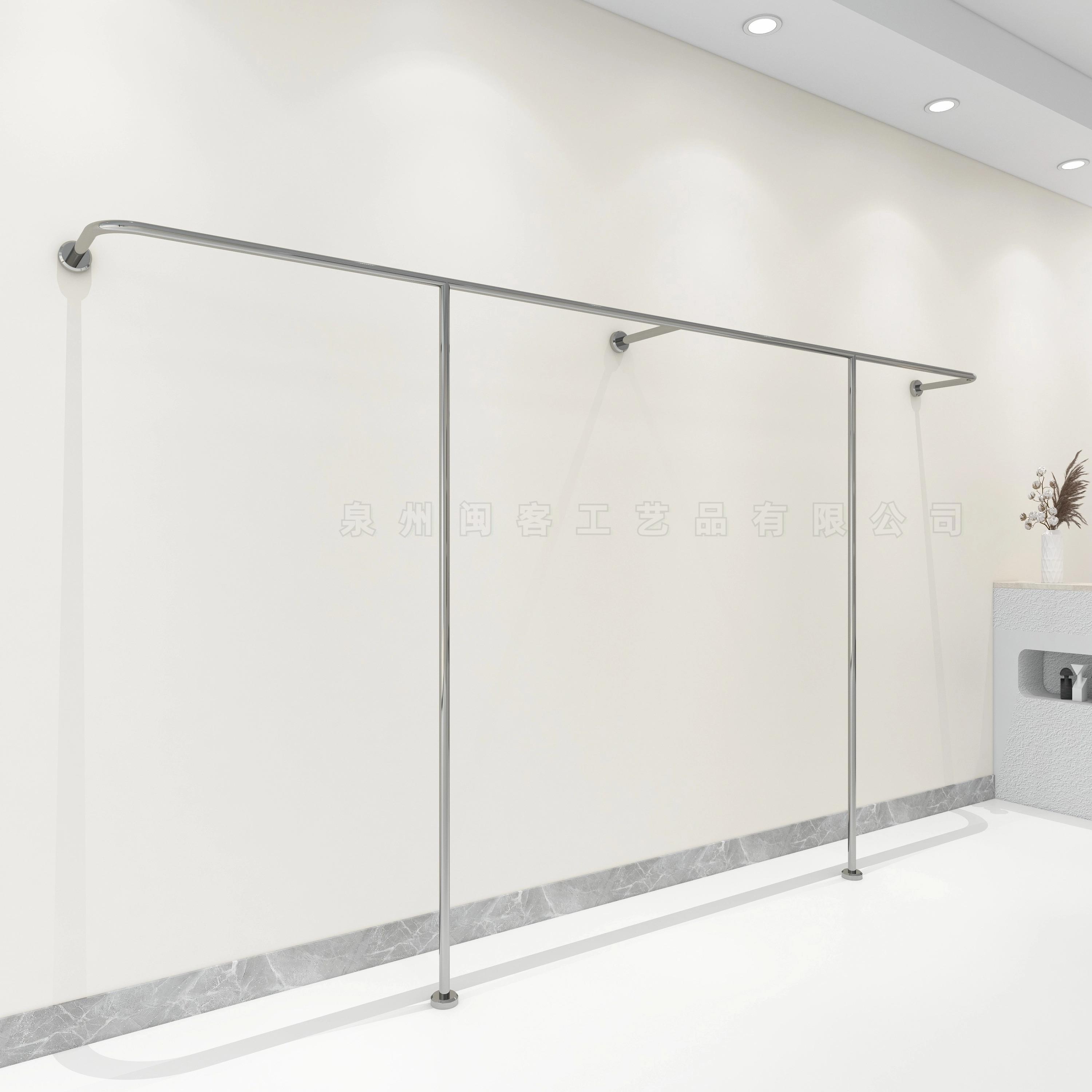 服装店展示架不锈钢挂衣架女装店上墙落地货架拉丝银色简约挂衣杆