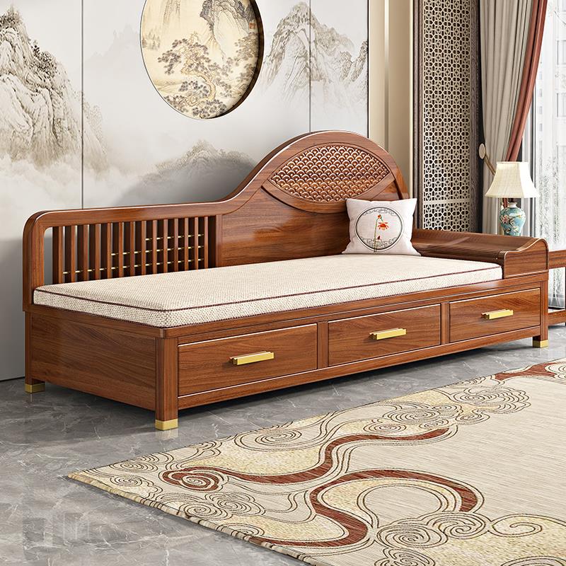 新中式实木贵妃椅沙发床懒人榻卧室单人沙发美人塌小户型阳台躺椅