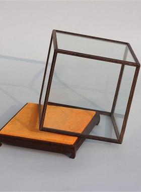 红木玻璃罩 收藏展示柜佛像罩 鸡翅木防尘罩 正方宝笼35-50可定制