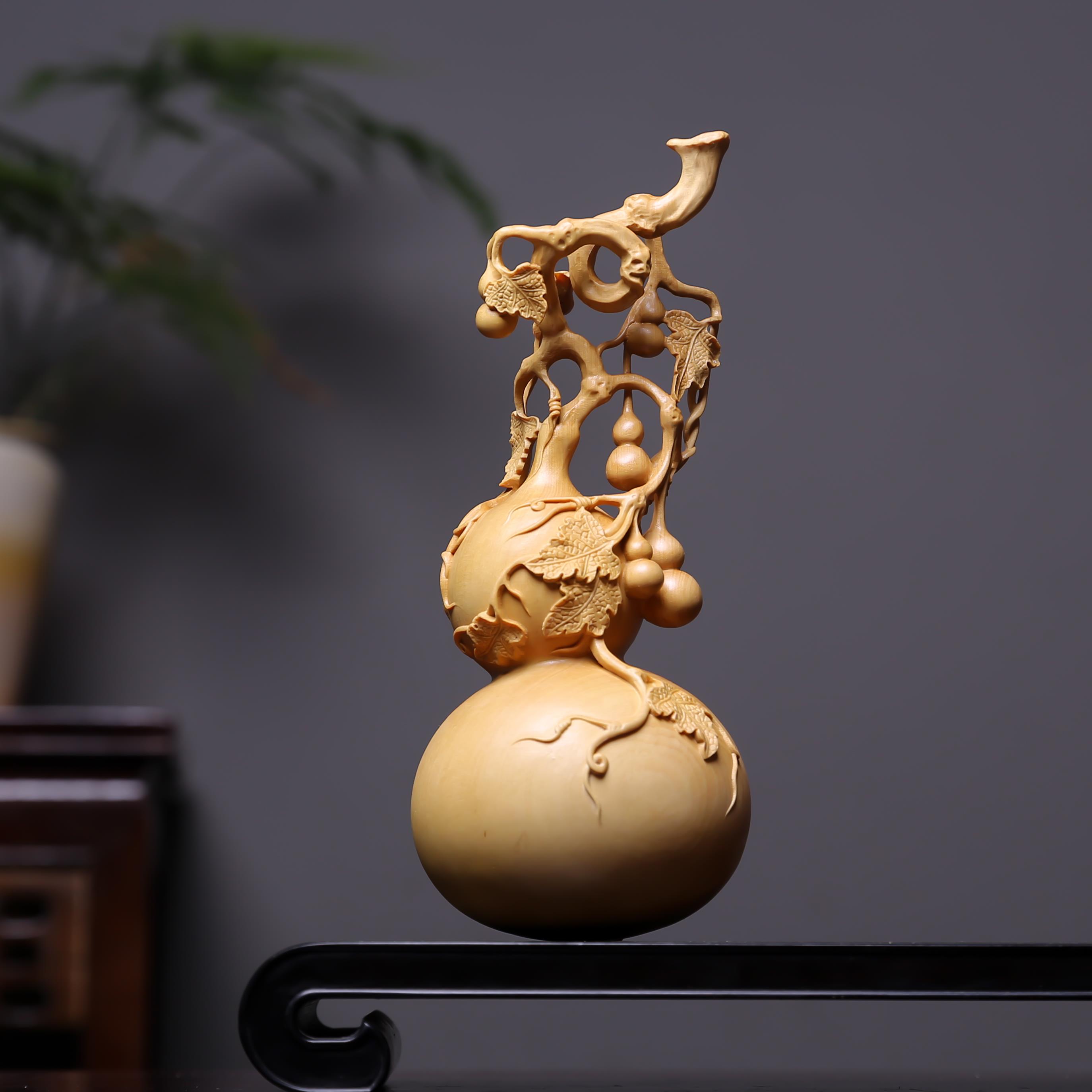 正宗小叶黄杨木雕大葫芦摆件福禄满堂五福临门中式家居送礼装饰品