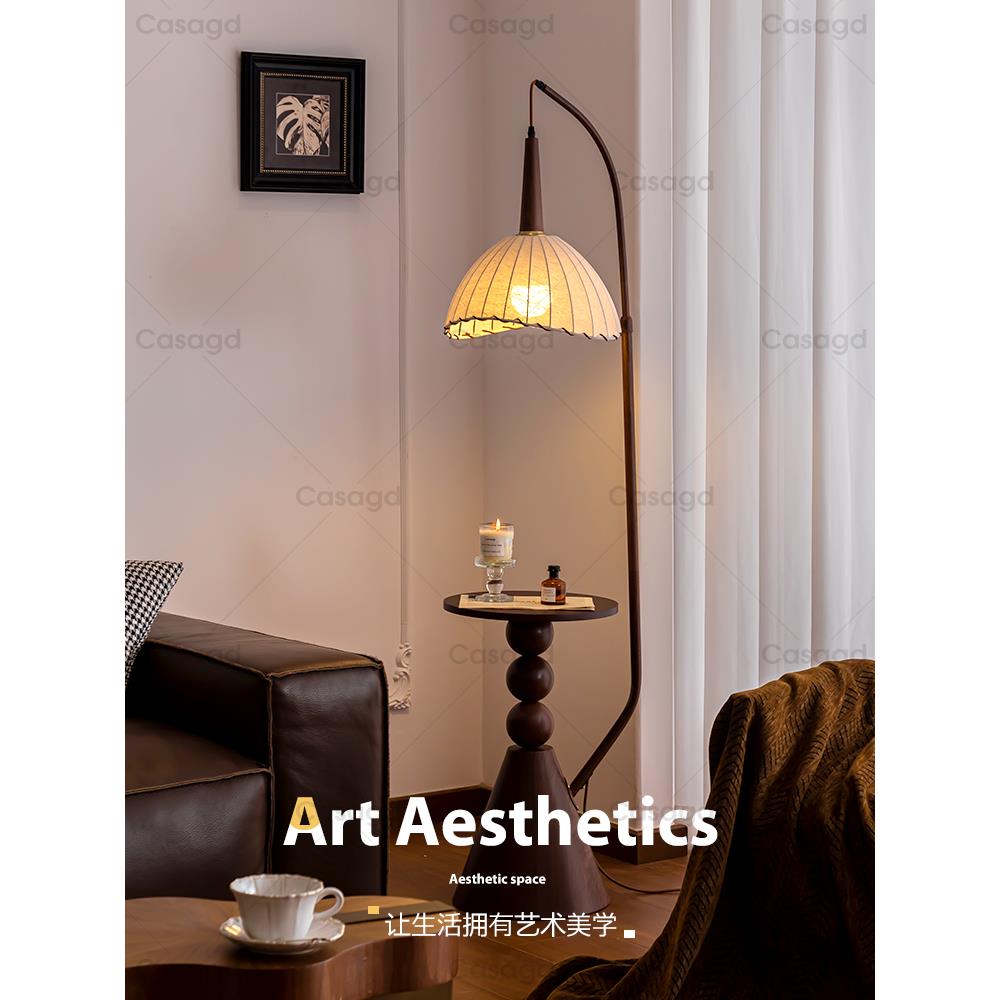 法式中古风客厅落地灯置物架一体复古钓鱼灯卧室床头氛围灯具casa