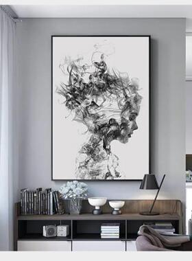 抽象黑白人物装饰画创意个性艺术设计工作室挂画北欧客厅玄关壁画