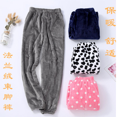 法兰绒睡裤女秋冬珊瑚绒男暖暖冬天老人毛绒加长加绒春秋家居裤子