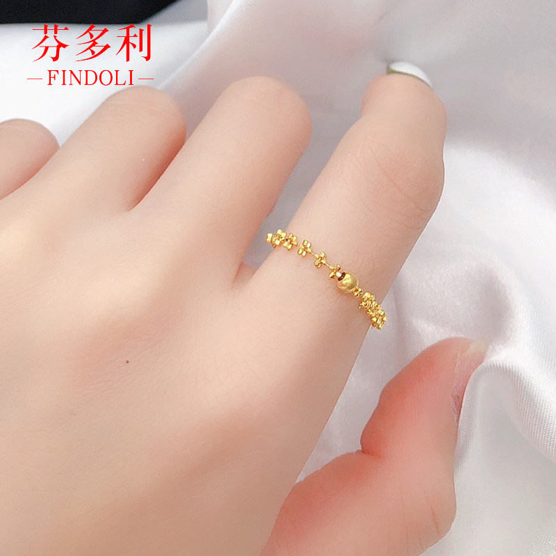 18k金戒指女黄金彩金au750猫眼珠转运珠戒指调节时尚尾