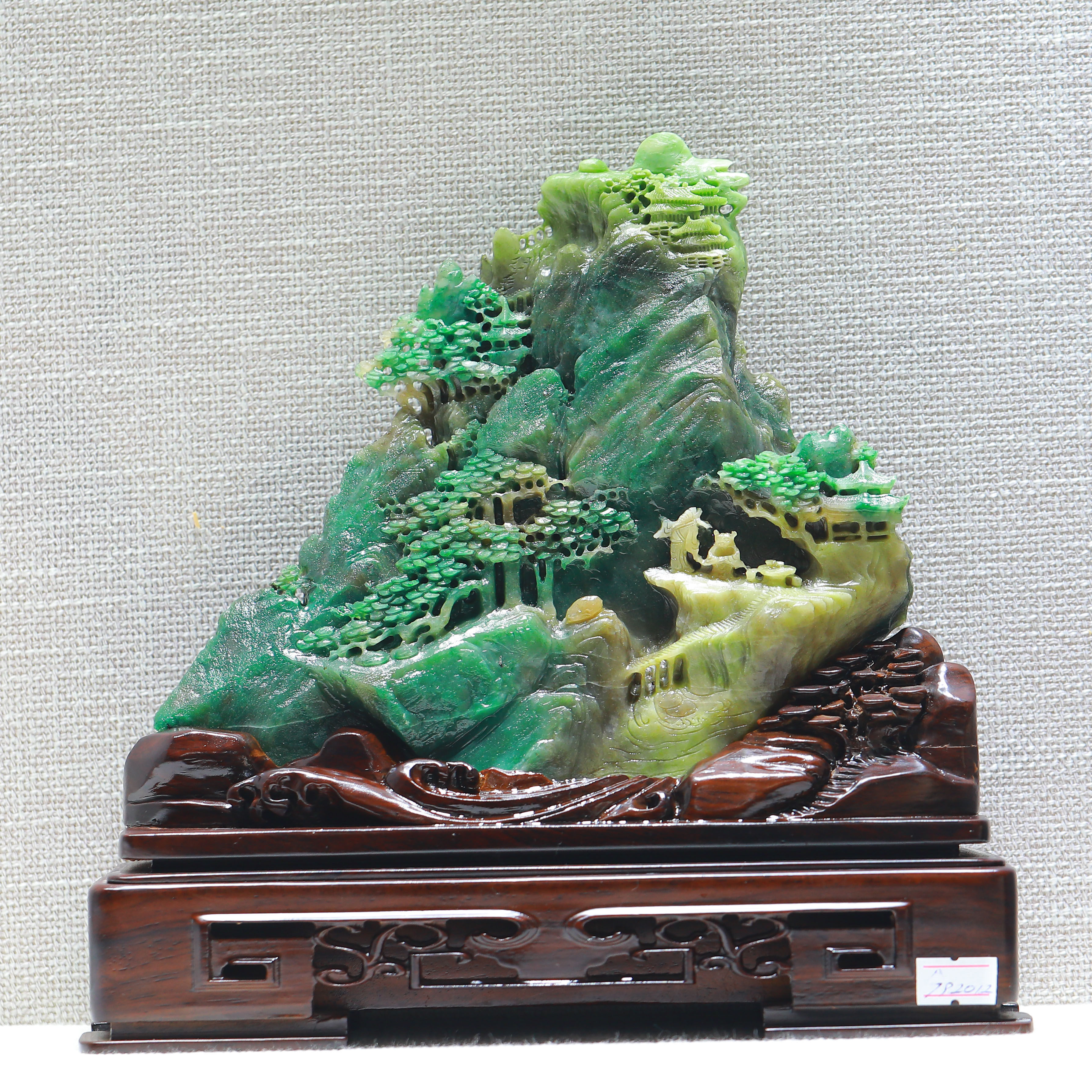 天然老料冰天蓝料独山玉山水人物雕刻摆件复古书房客厅装饰工艺品