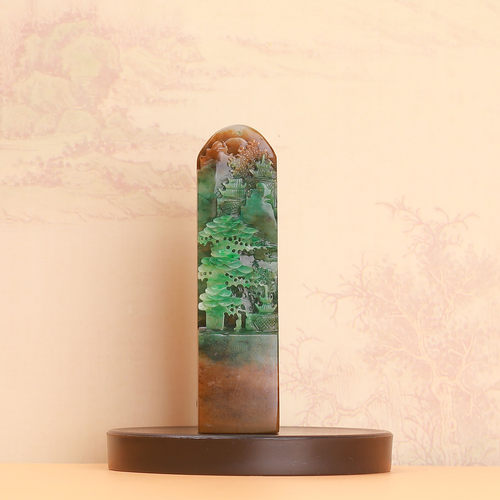 天然老料冰天蓝料独山玉山水人物摆件镇宅平安富贵收藏工艺品印章