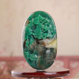 天然老料冰天蓝料独山玉山水牌挂件天然玉石手把件