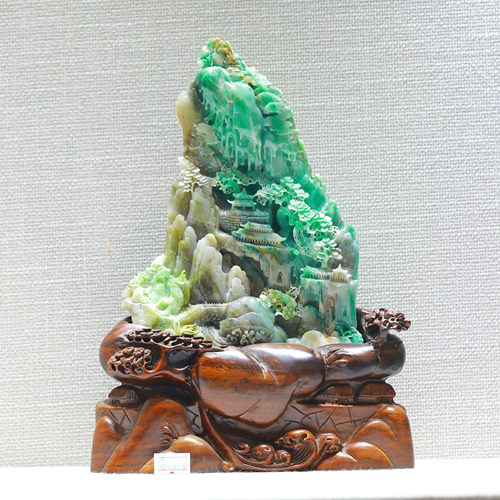 天然老料冰天蓝料独山玉山水人物雕刻摆件复古书房客厅装饰工艺品