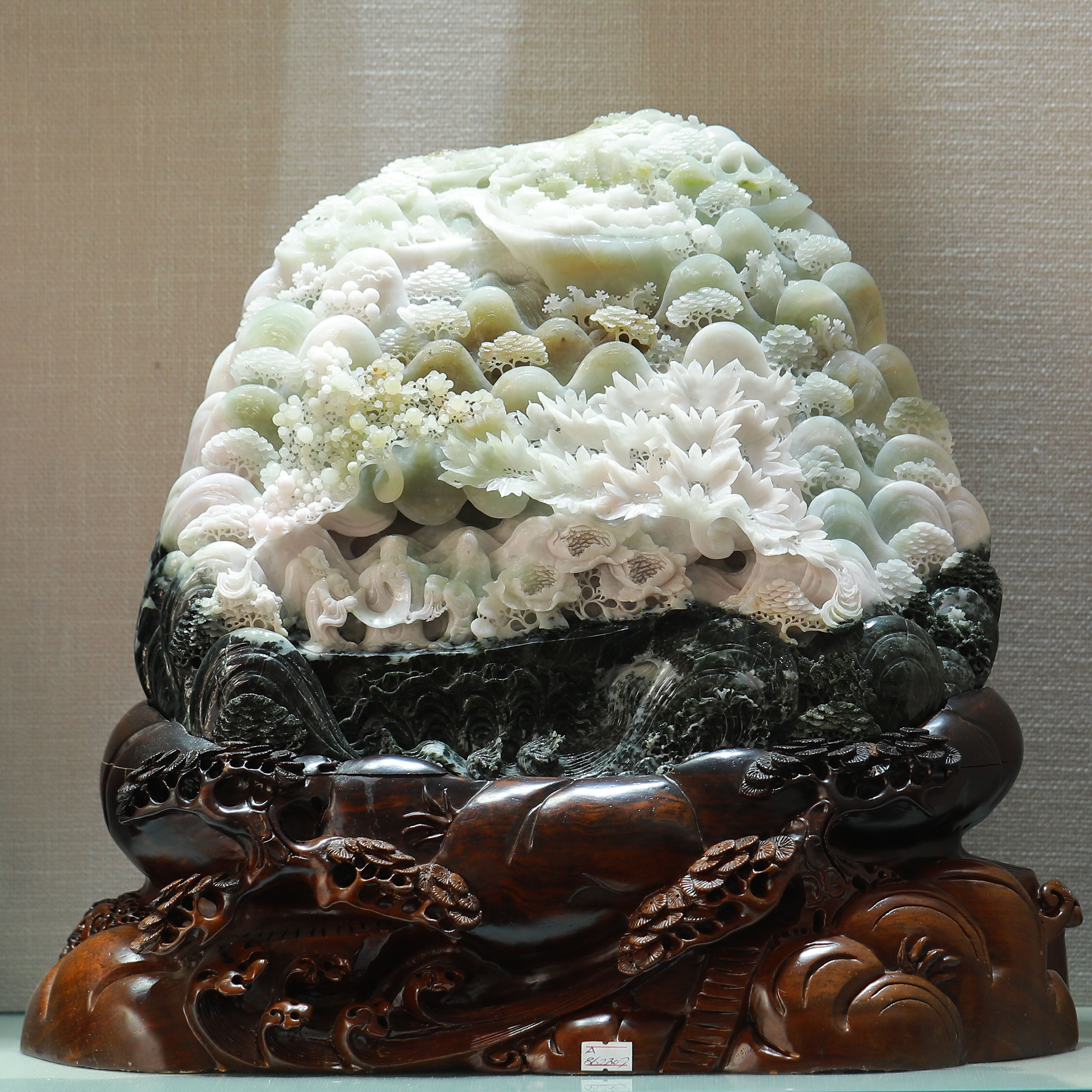 天然老料冰天蓝料独山玉花卉团扇平安富贵收藏工艺品摆件