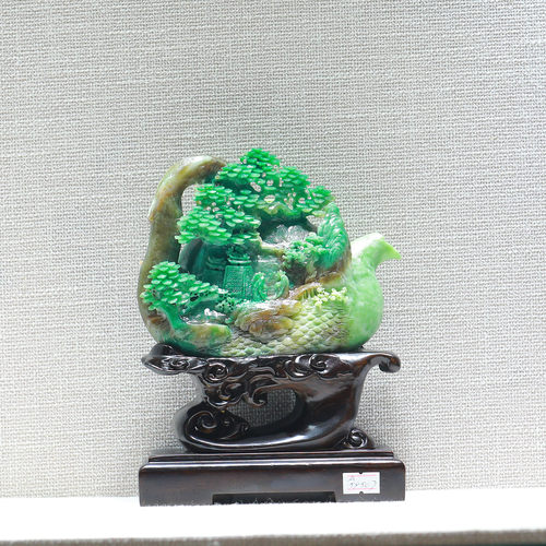 天然老料冰天蓝料独山玉壶山水雕刻摆件复古客厅书房装饰工艺品