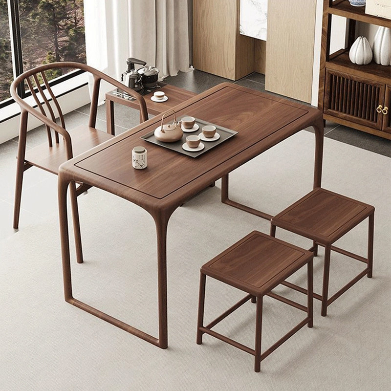 榆木阳台茶桌椅组合家用小型休闲茶台禅意实木新中式茶几泡茶桌椅
