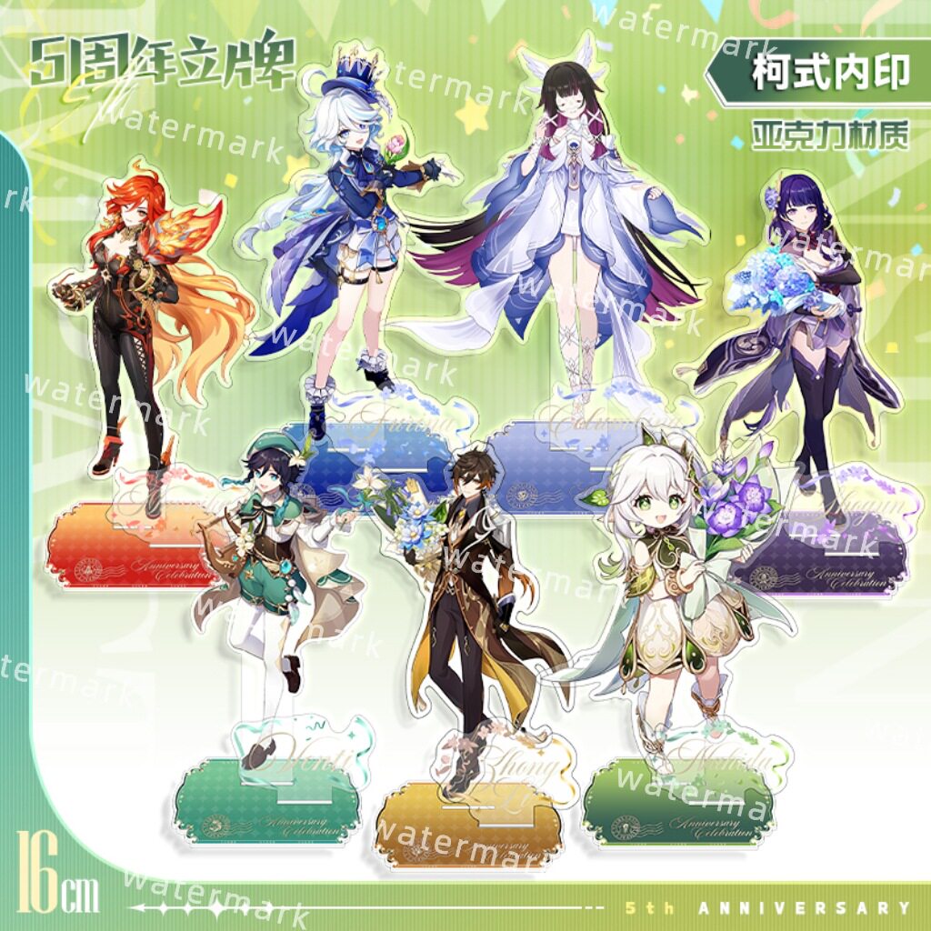 原神周边五周年系列月神七神水神岩神雷神亚克力立牌徽章拍立得卡