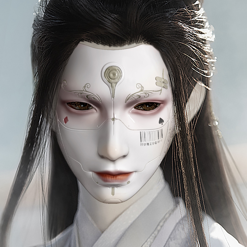 魂作物赛博朋克面具全脸古风cos男机械飞升机器人道具无相覆面罩