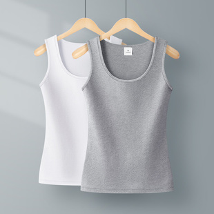 打底衫 白色修身 纯色百搭无袖 新款 精梳棉前U领吊带背心女内搭夏季