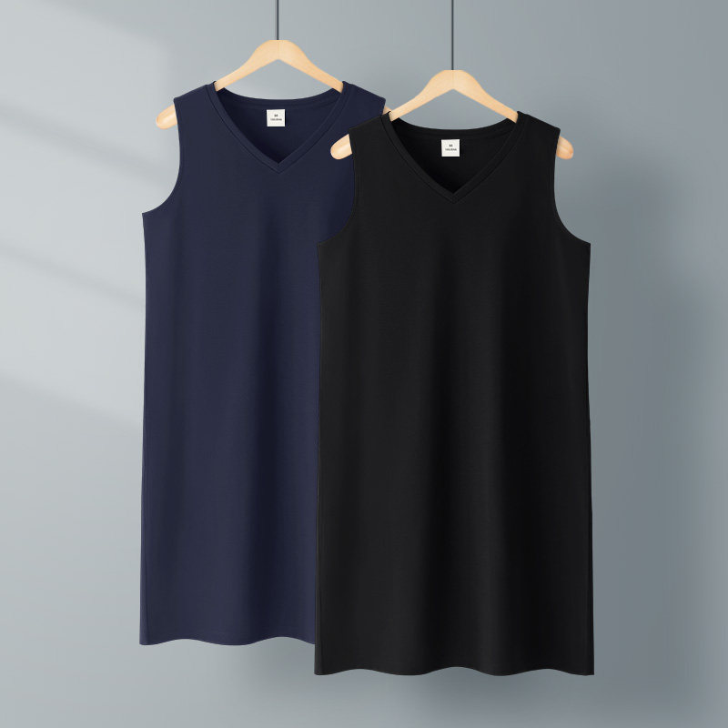 黑色V领吊带连衣裙无袖打底背心小黑裙百搭休闲外穿气质裙子春夏