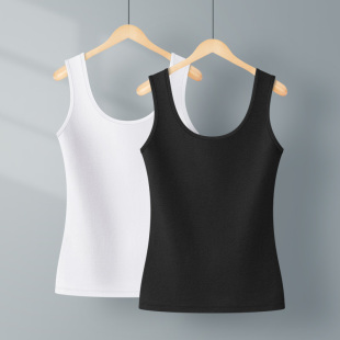 打底衫 黑色修身 纯色百搭无袖 新款 精梳棉双U领吊带背心女内搭夏季