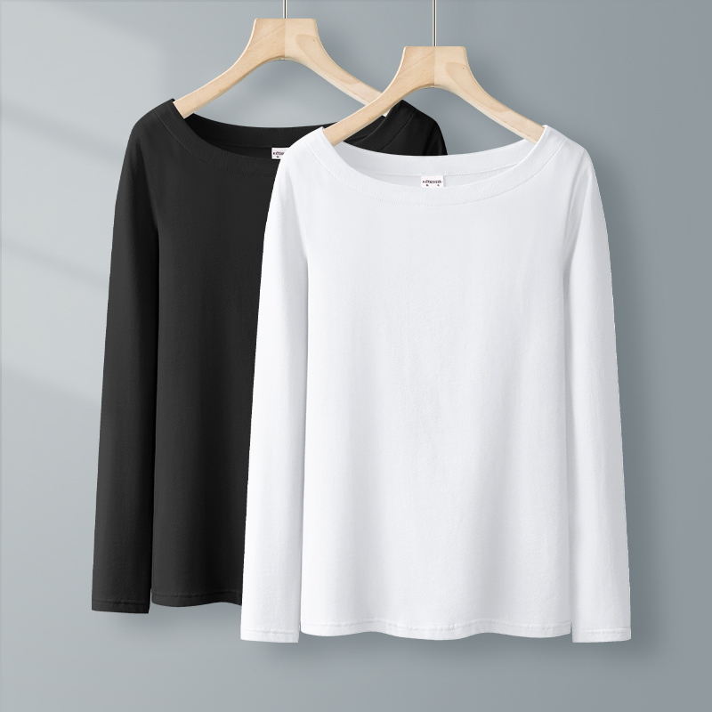 白色纯棉修身半圆领打底衫女内搭