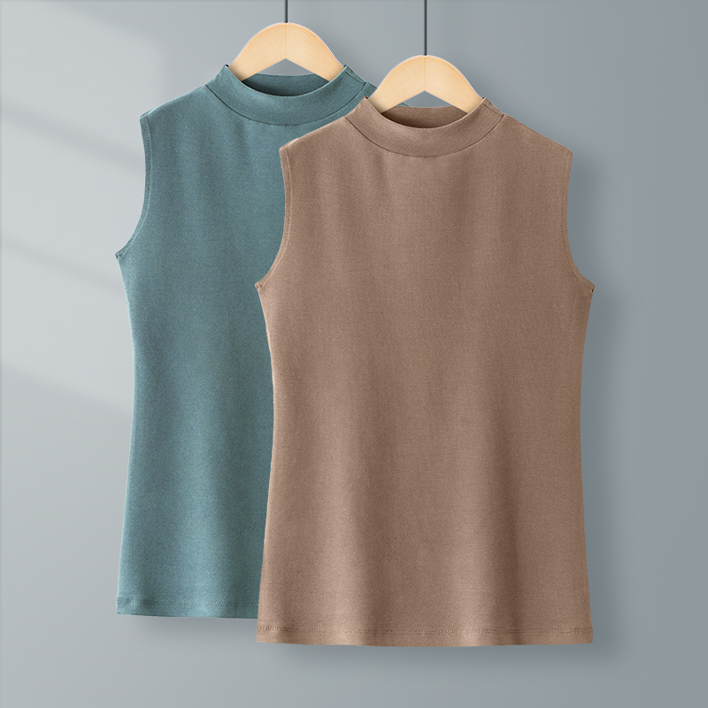 卡其色无袖内搭纯棉加厚背心女