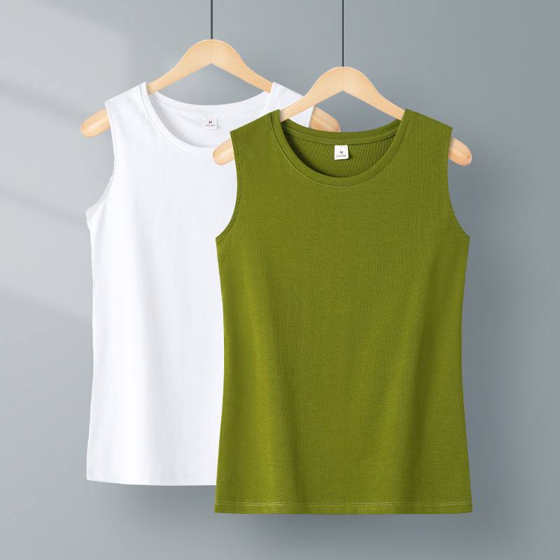 绿色无袖背心女直筒内搭螺纹针织上衣外穿小清新大码打底白色吊带