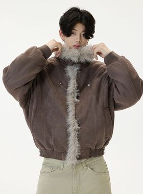 美式座山雕黑色毛领棉服女2025冬季新款宽松棉袄外套加厚保暖夹克