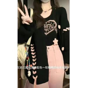 美式复古软糯外穿毛衣女春秋宽松慵懒风设计感休闲百搭开衫外套潮