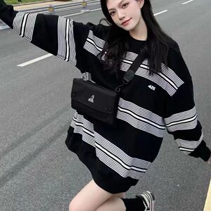 情侣条纹卫衣女潮ins宽松bf慵懒风上衣国潮牌美式复古hiph