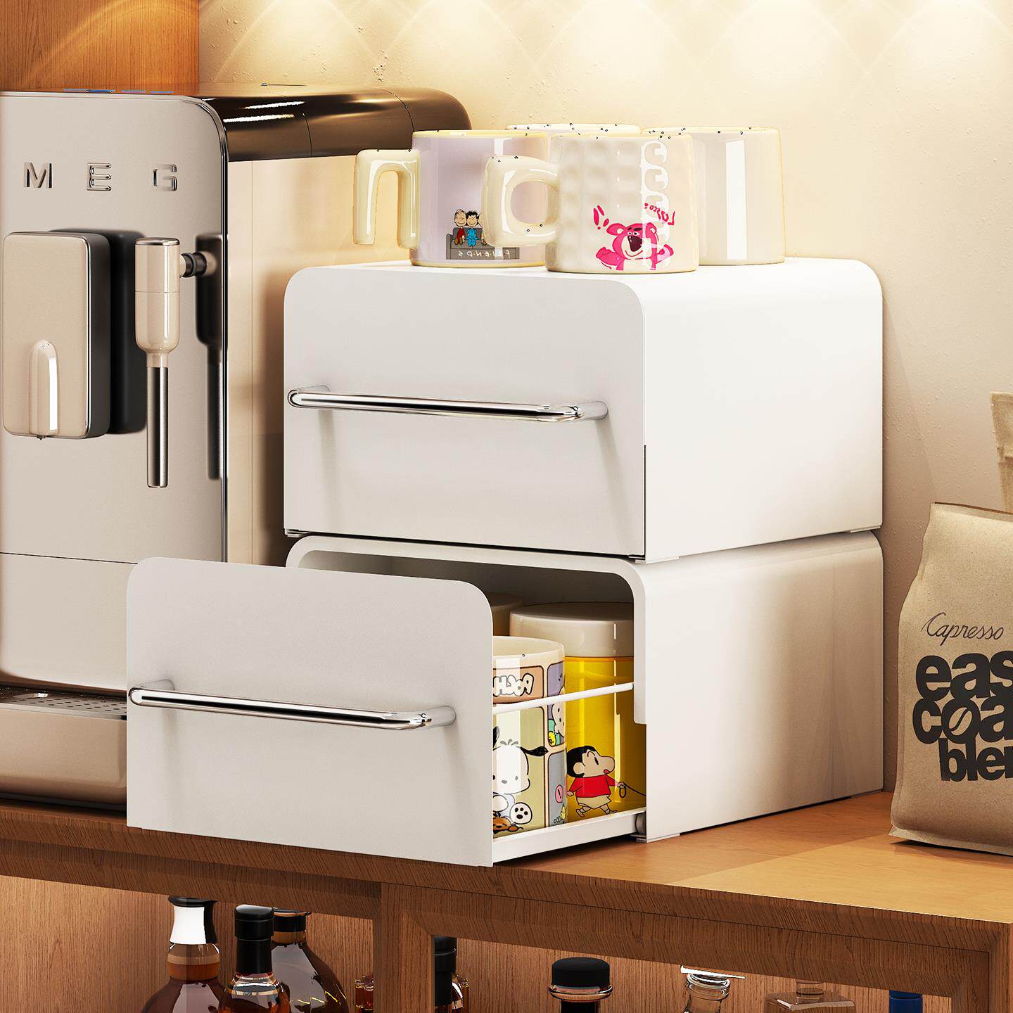 桌面收纳盒抽屉式办公室书桌上文具化妆品储物箱整理多层置物架柜