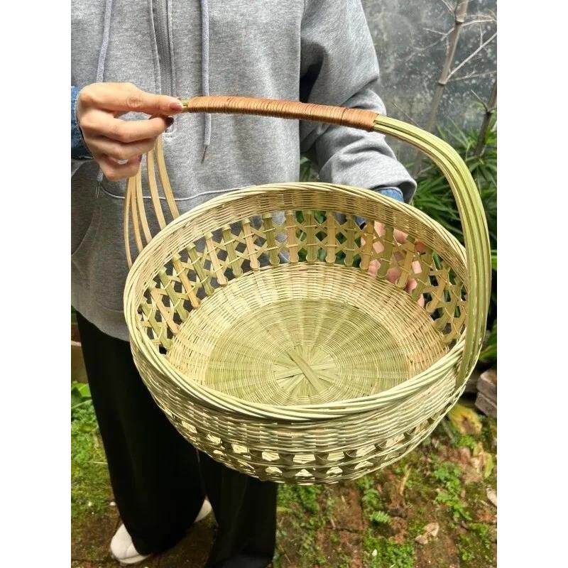 竹编菜篮子手工编织手提篮大容量采摘篮送餐篮大容量采摘竹篮