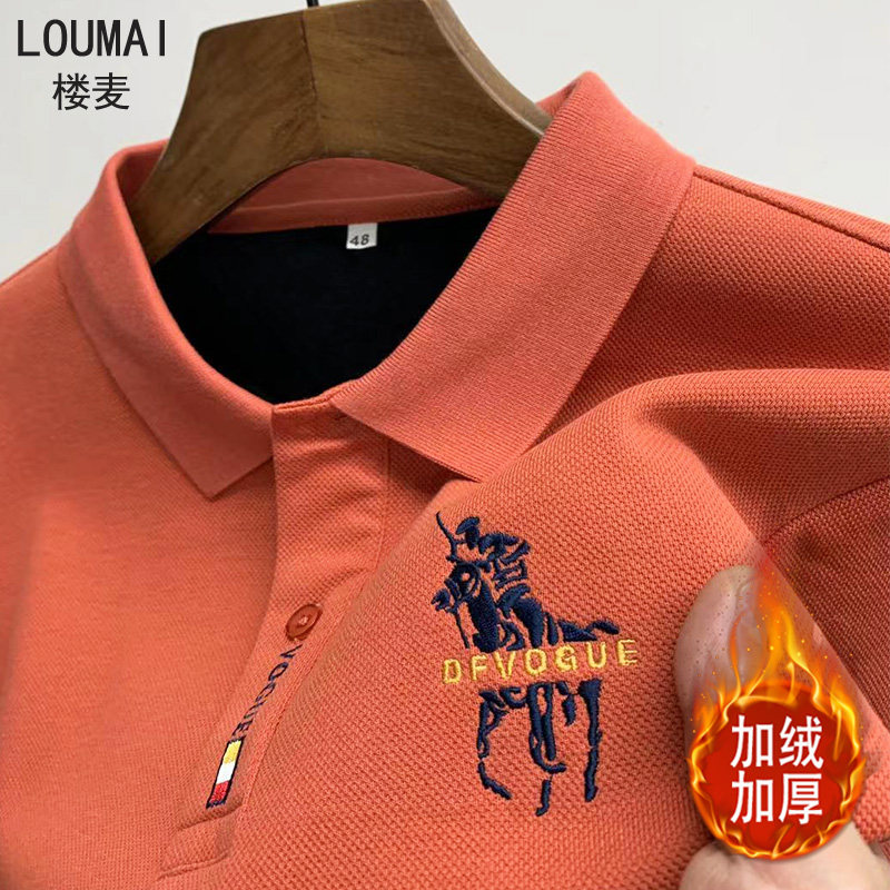 长袖t恤男士加绒加厚纯棉带领丅恤保罗刺绣POLO衫保暖秋冬款上衣