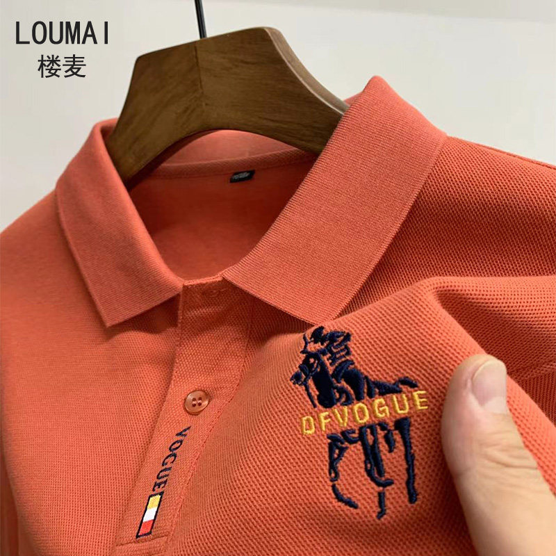 长袖t恤男士100%纯棉带领运动保罗polo衫T潮流刺绣春秋装外穿上衣
