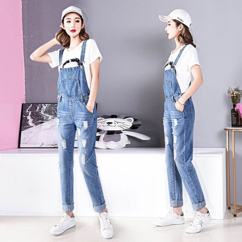 孕妇春秋薄款九分裤夏小个子时尚背带裤春夏牛仔裤老爹裤宽松外穿