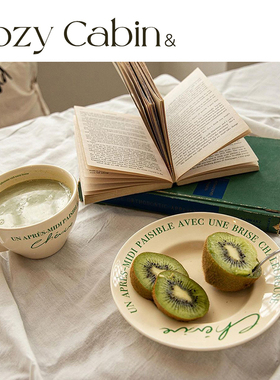 清仓折扣Cozy Cabin&Hotel 827韩国小众复古英文陶瓷杯子盘子韩式