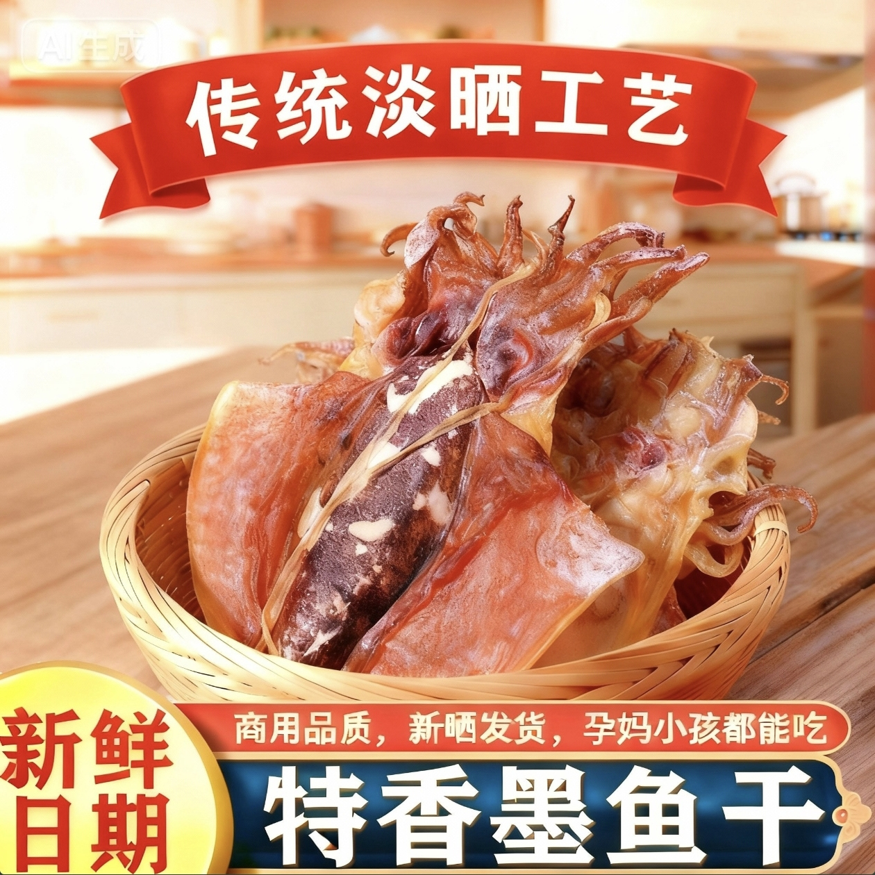 卫豪新晒干墨鱼干货目鱼干小墨鱼仔默鱼干乌贼海鲜干货非特级100g