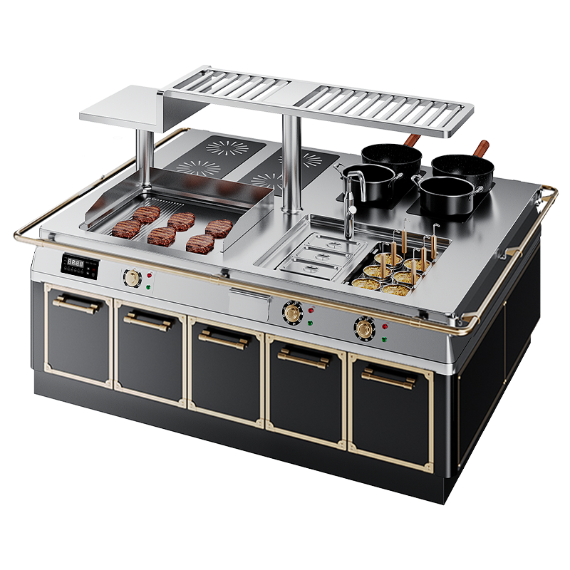 鼎百商用电磁炉全套不锈钢一体式四组合饭店食堂厨房设备牛排烤炉