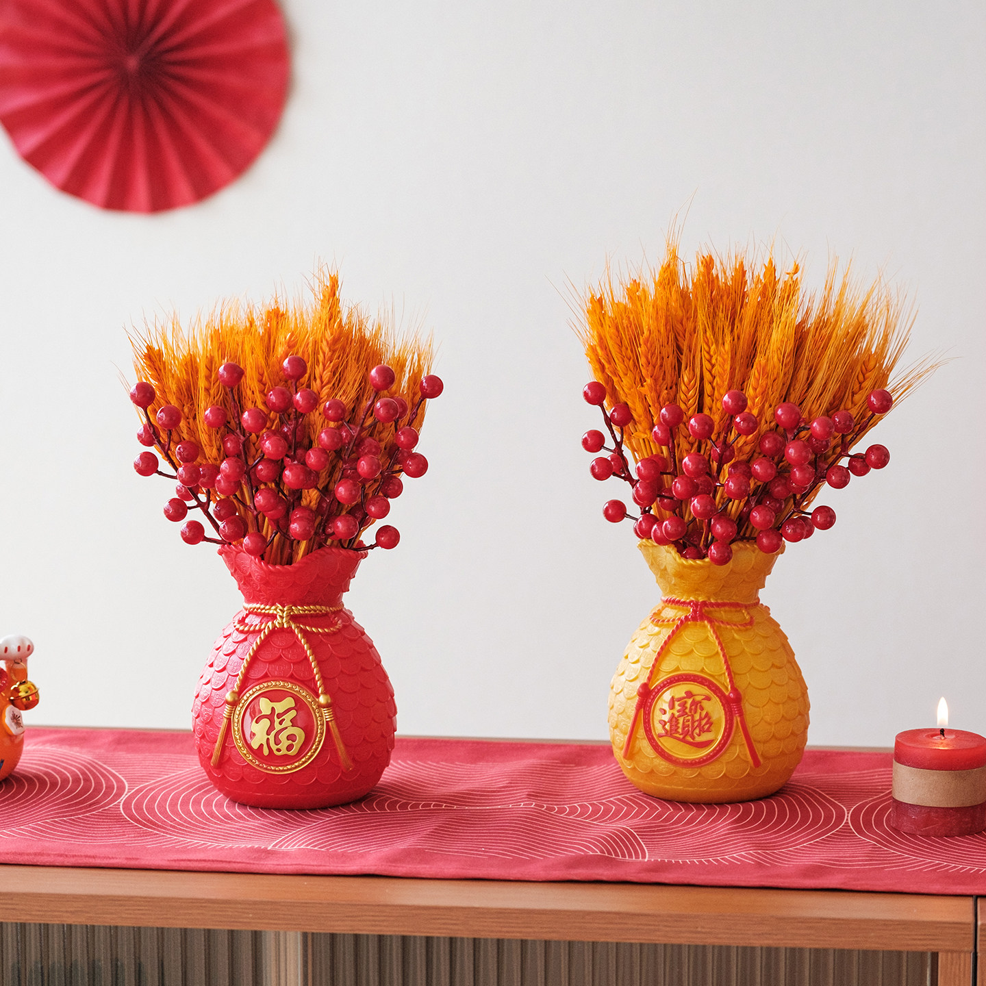 大麦干花钱袋子花瓶麦穗摆件家居装饰开业礼品工艺品婚庆喜嫁装饰,家居饰品,福桶,淘宝优惠券,粉丝福利购,淘宝优惠卷