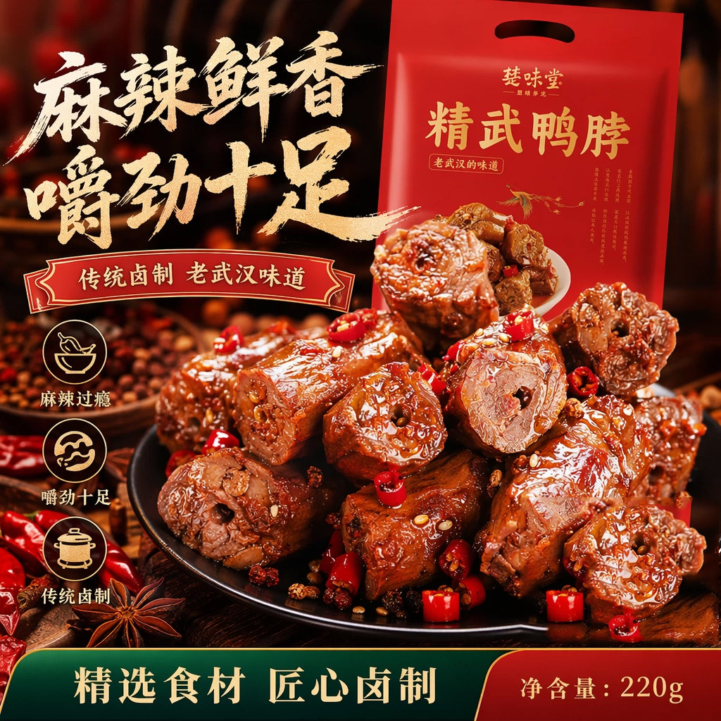 楚味堂武汉特产精武香辣鸭脖手撕鸭肉卤味熟食开袋即食零食小吃