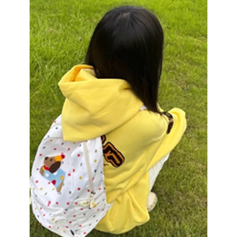 现货高街黄刺绣连帽加绒加厚卫衣