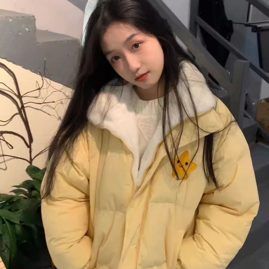现货秋冬女学院风双面穿毛绒棉服