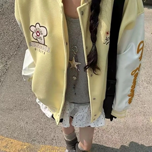 刺绣复古棒球服外套女学生ins新款拼接休闲秋季美式撞色宽松夹克